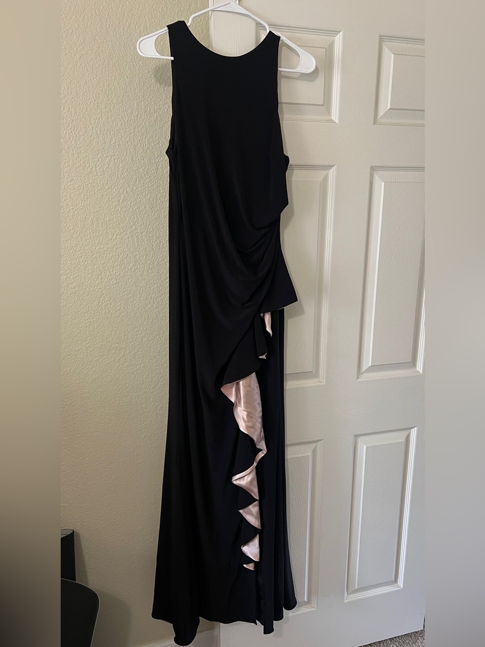 B&A Black Evening Dress with Pink Ruffle Detail